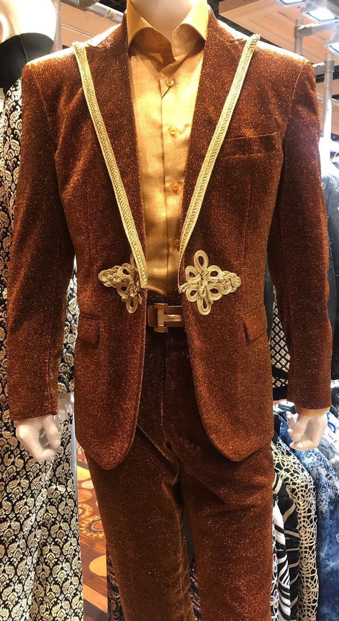 Bronze Shiny Velvet Party & Wedding Suit