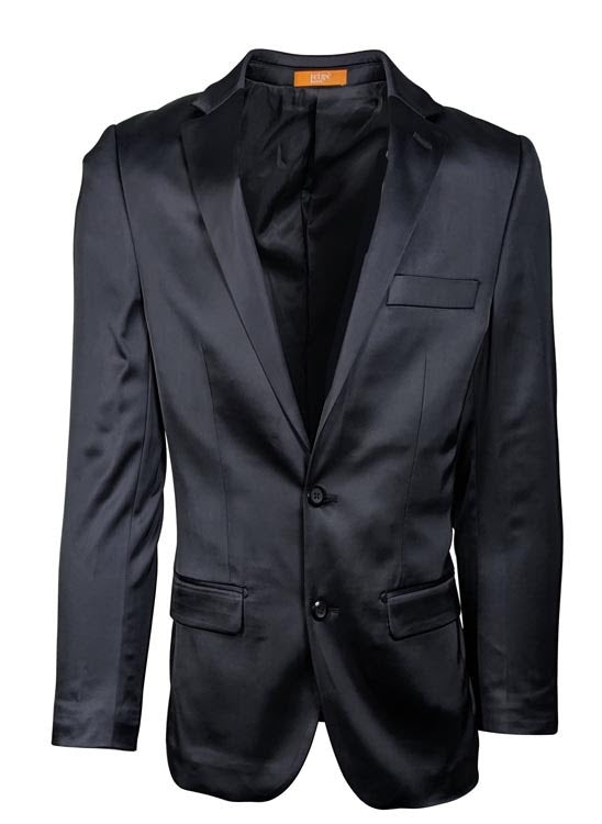 Men’s Black Satin Slim Fit Two-Button Blazer