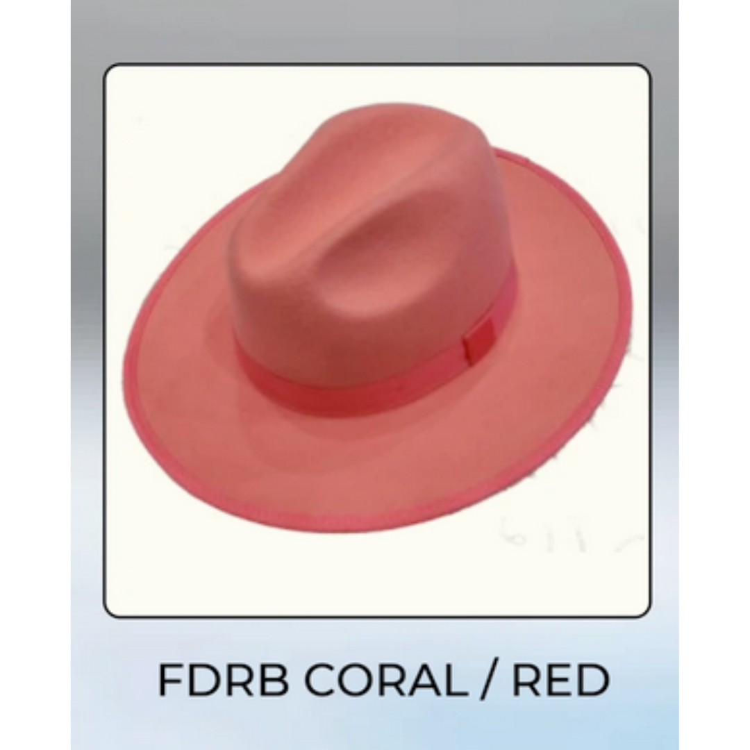 Coral Pink Wool Felt Fedora with Red Ribbon