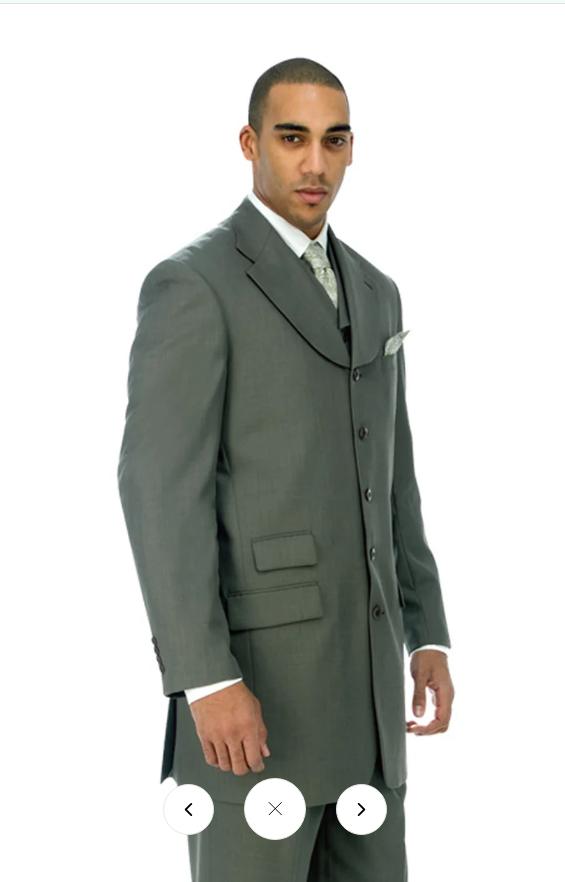 Men’s 1920s Gray Zoot Suit  – 4 Buttons  Gangster Wide Lapel Long Jacket 3-Piece Suit in Grey Color Classic Fit Pleated Pants