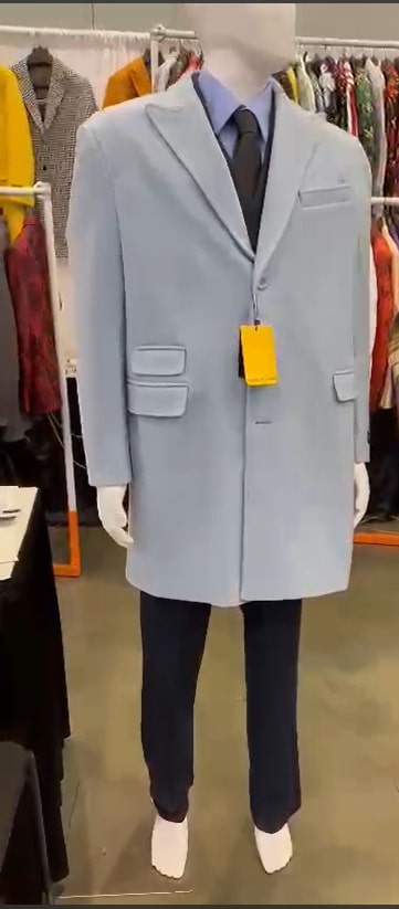 Light Blue Wool Overcoat for Men - Tailored & Modern
