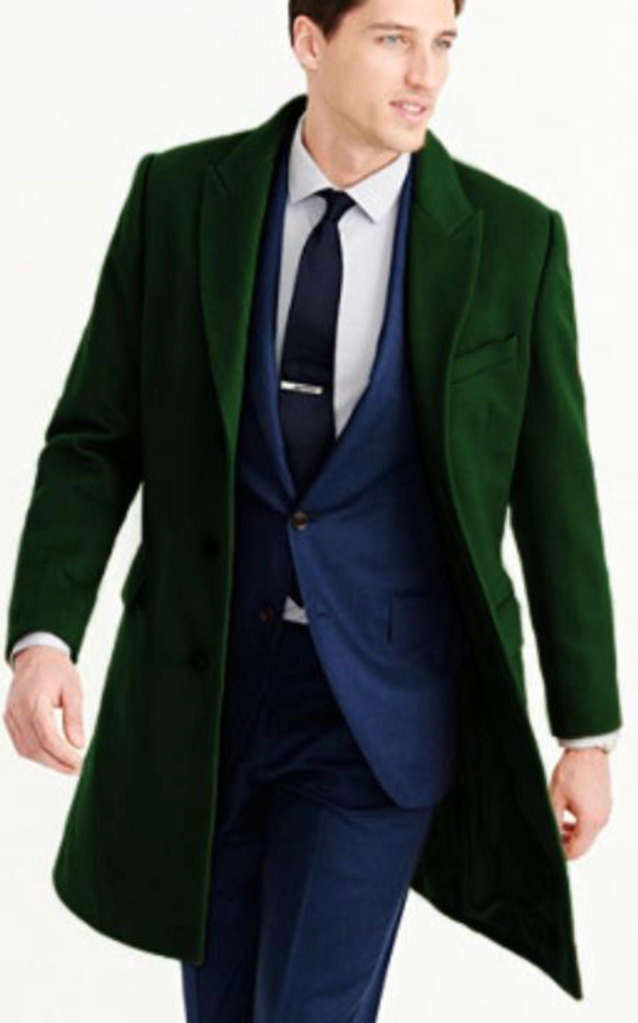 Men’s Dark Green Wool Overcoat - Classic Long Coat