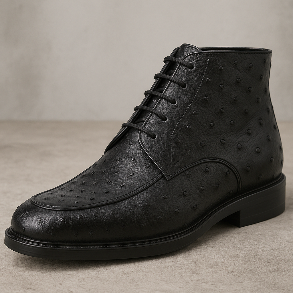 Los Altos Black Ostrich Quill Ankle Boots