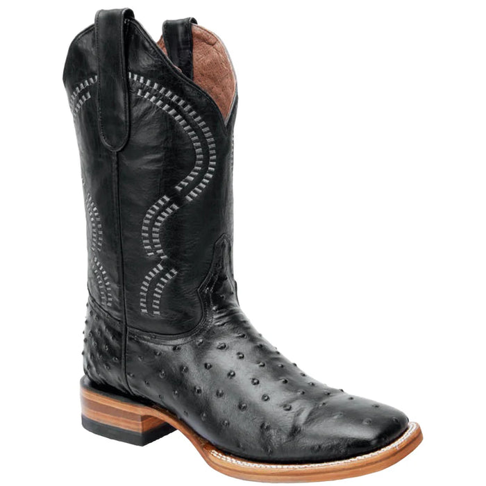 Mens White Diamond Boot Black Ostrich Print Boots Square Toe