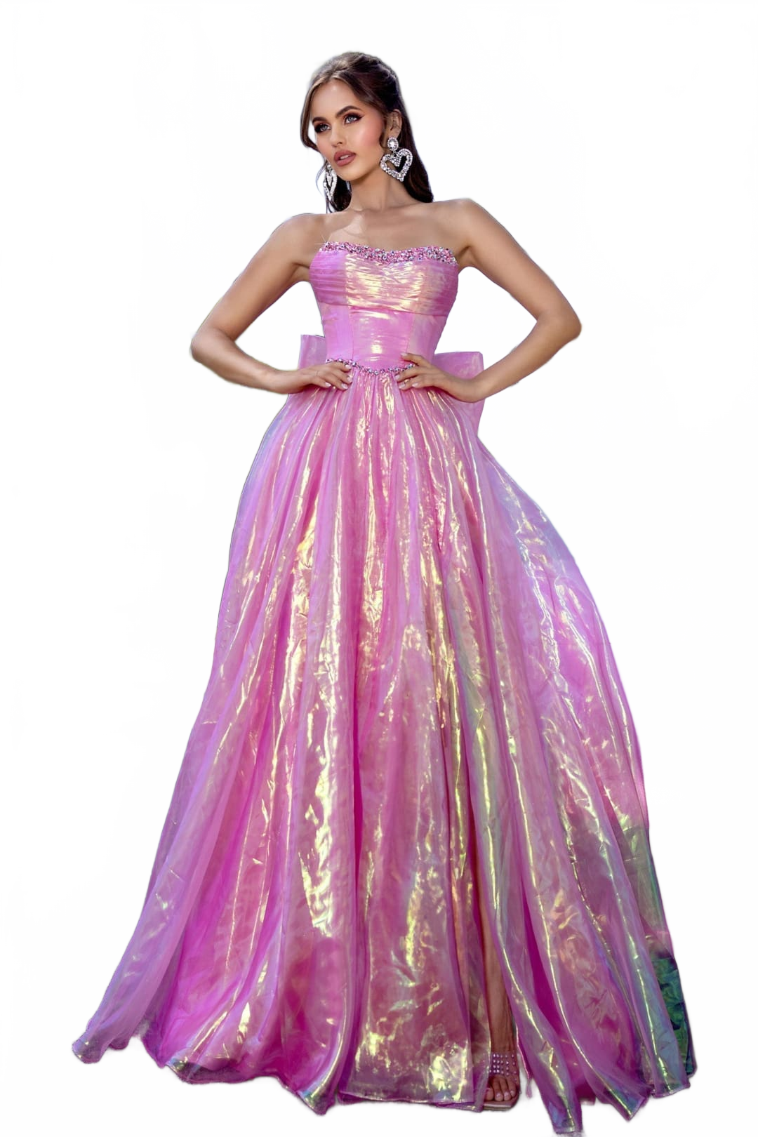 Portia and Scarlett PS25300 Metallic A-Line Prom Dress | Embellished Ball Gown with a Bow