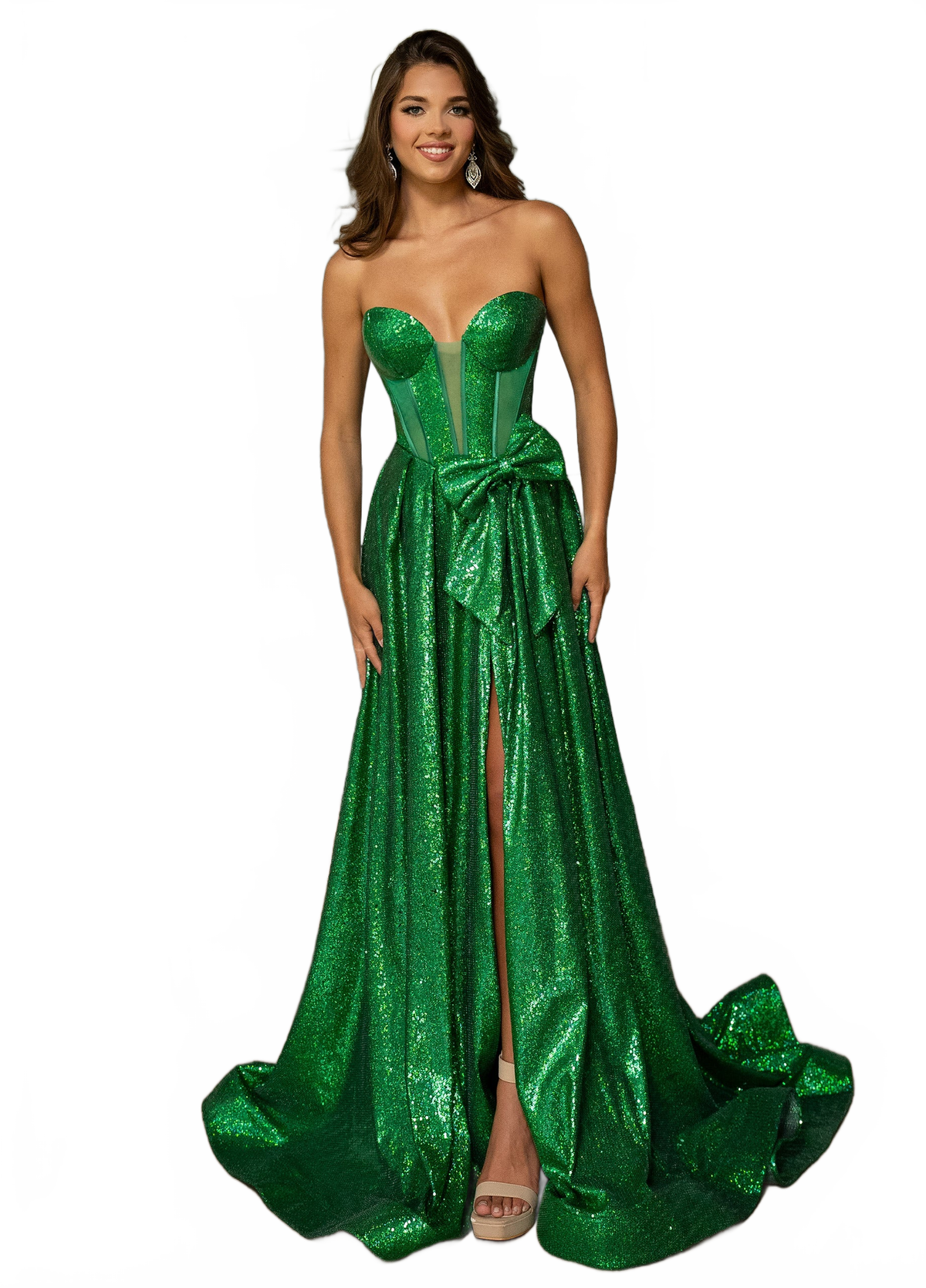 Rachel Allan 70791 Sequin Strapless A-line Slit Gown