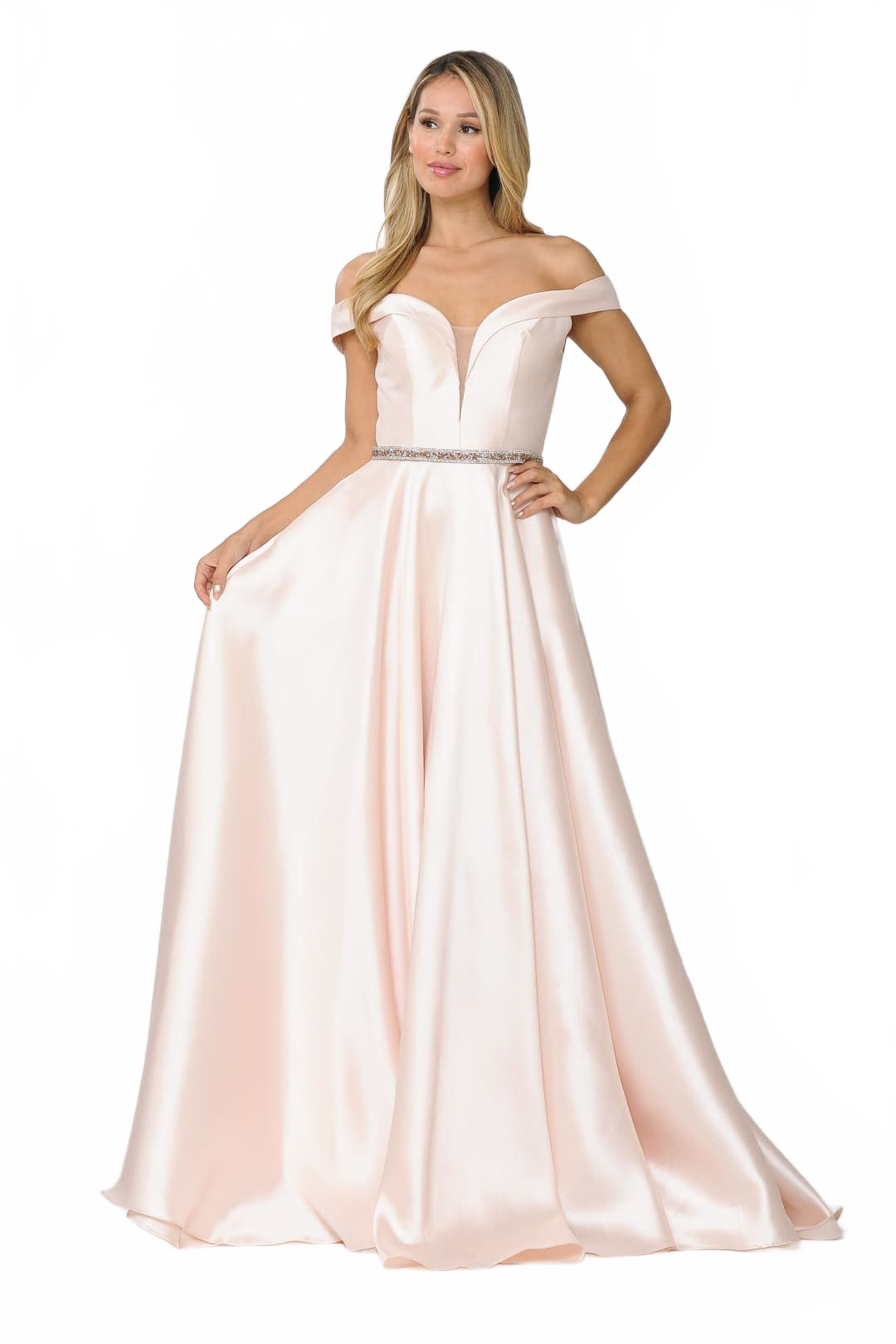 POLY USA 8686 Off Shoulder Simple Mikado Prom Formal Bridesmaids Gown