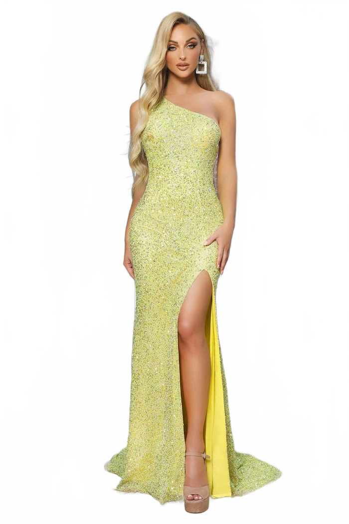 Portia and Scarlett PS22441C -long- Asymmetrical Sequin Gown for a Modern Twist