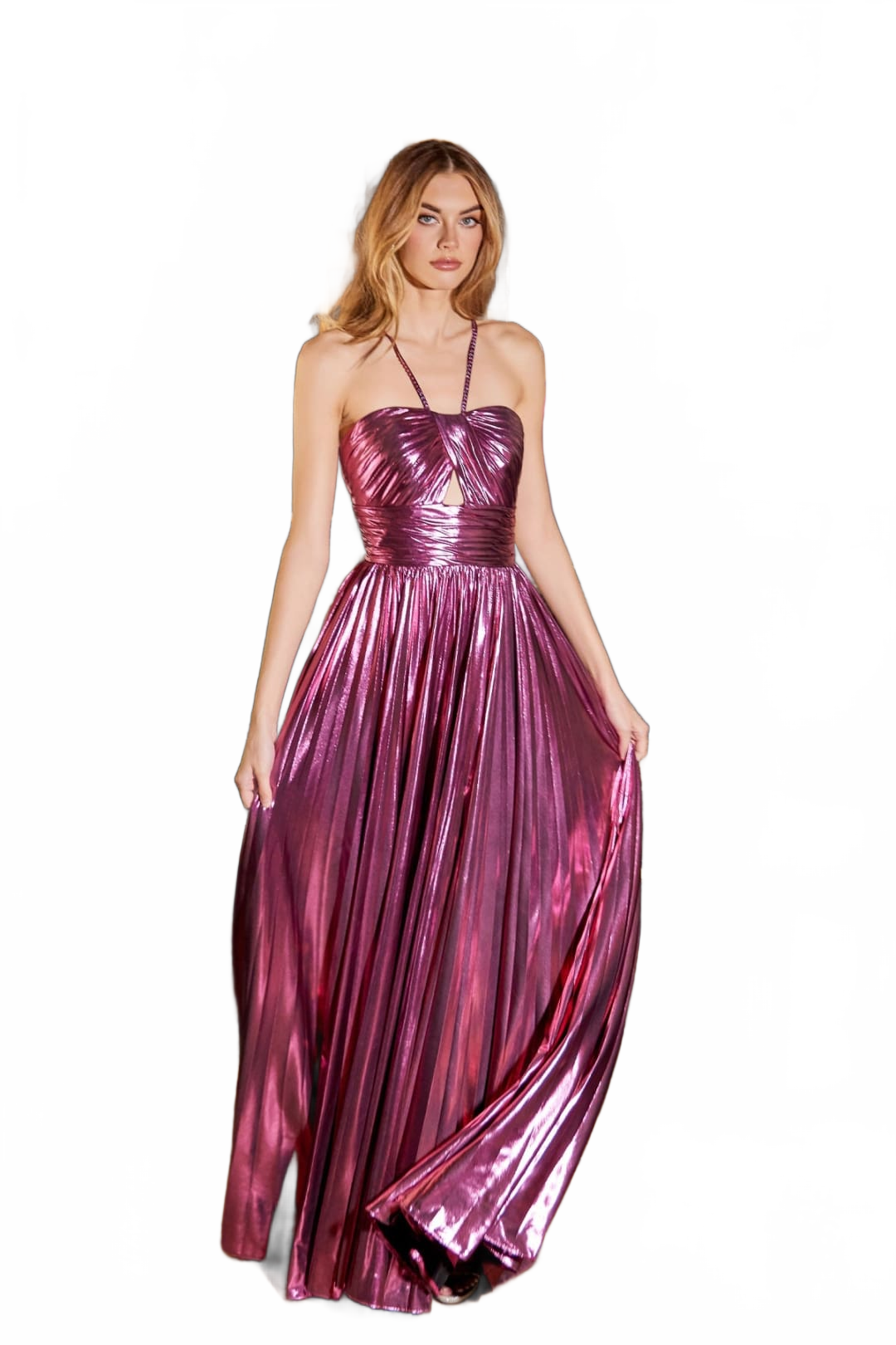 Metallic Long Halter A-line Dress by Juliet JT2503A