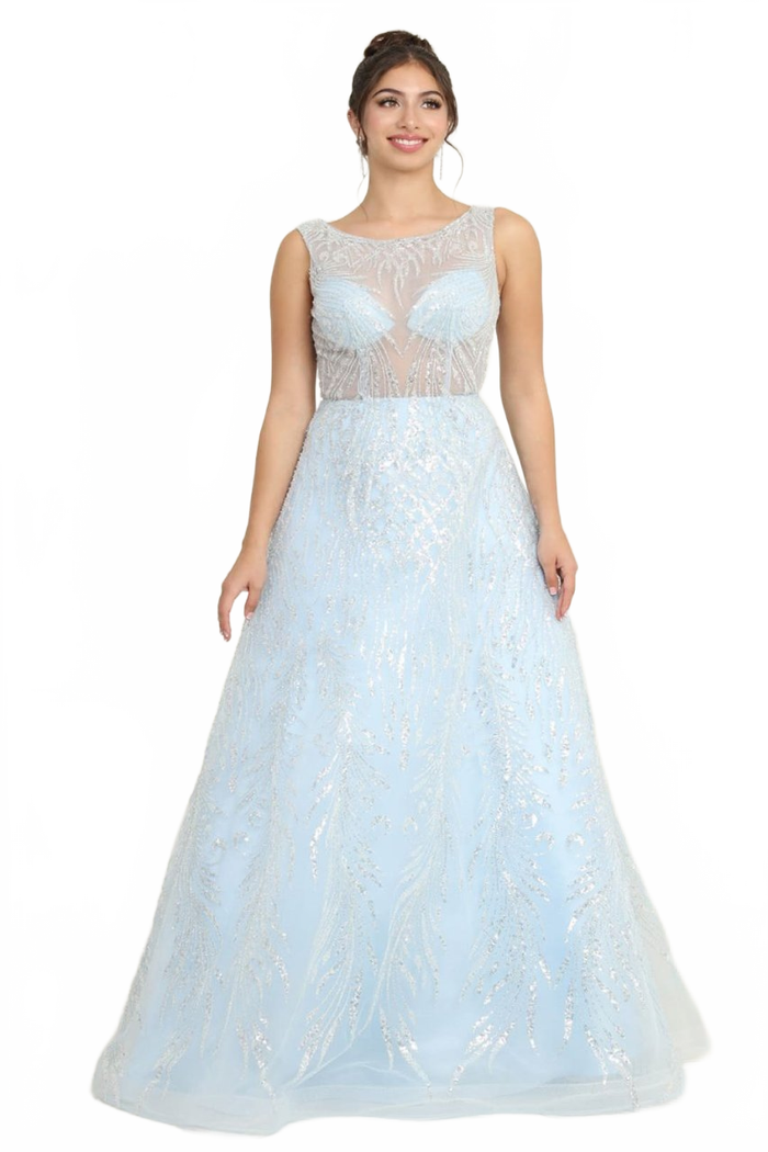 Royal Queen RQ8081 A-Line illusion Bodice Scoop Neck Gala Gown