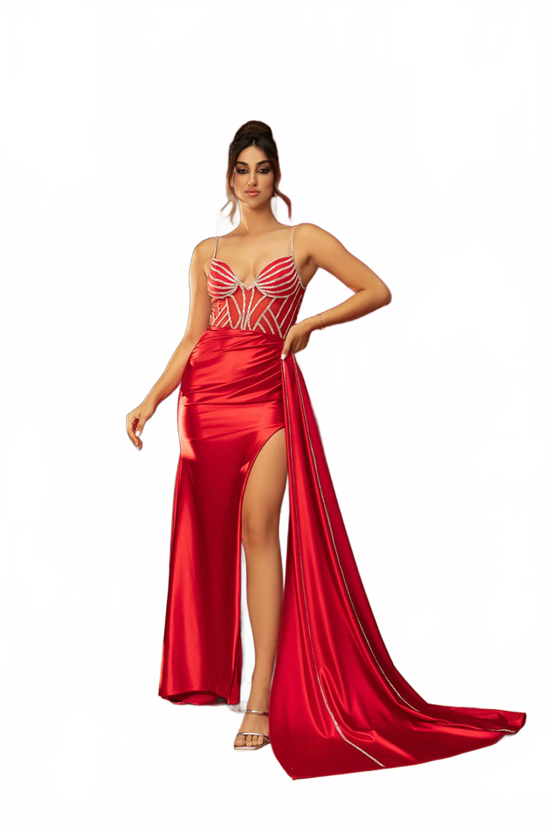 Long Formal Gown High Slit V-Neck Sheath Dress By May Queen MQ2113