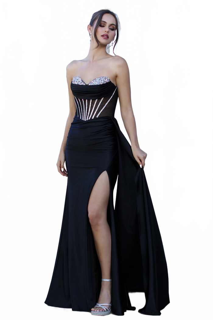 Adora Design 3265 Strapless Beaded Corset Slit Formal Prom Gown