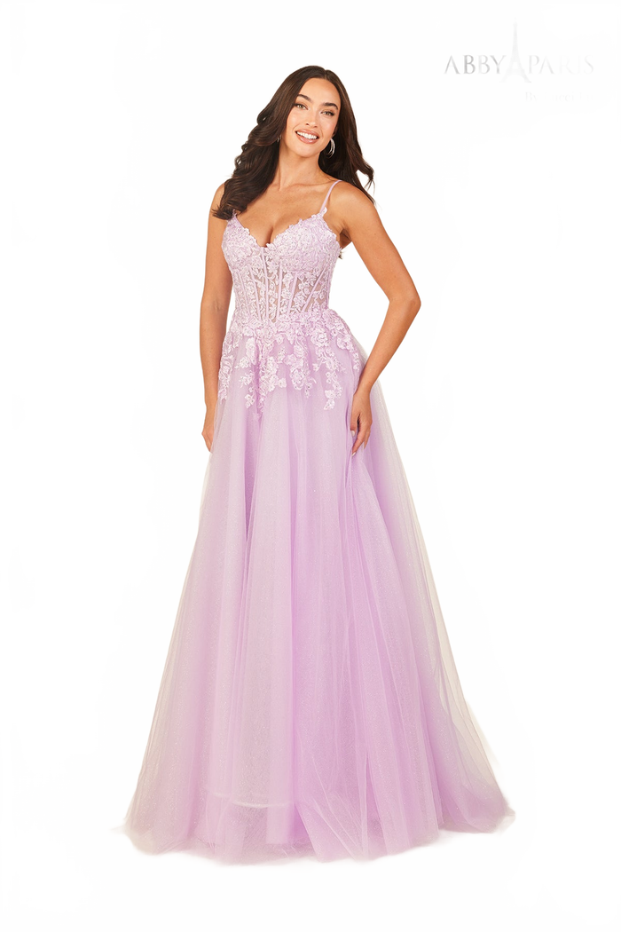 Abby Paris 90327 Applique Sleeveless A-line Evening Gown