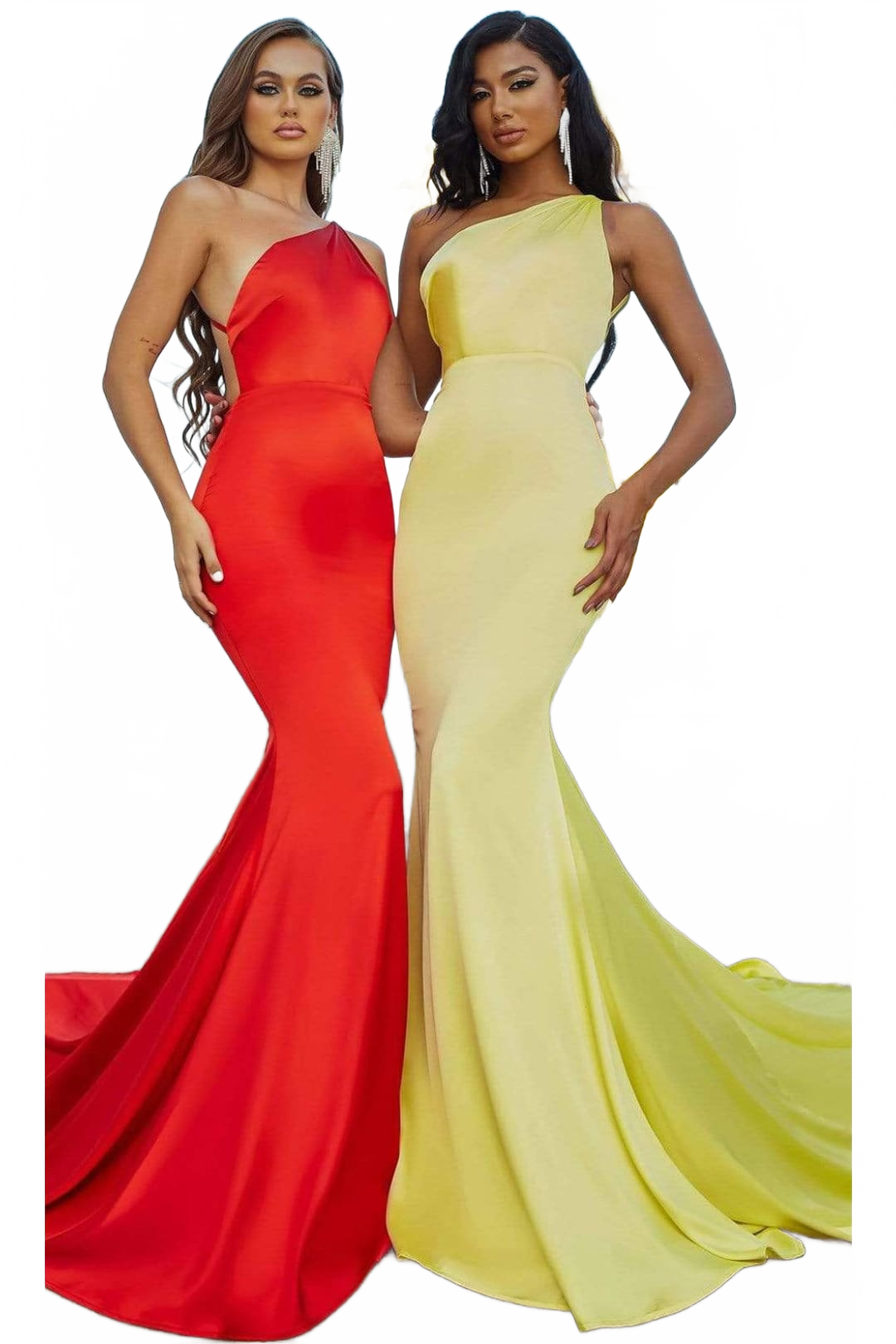 Portia and Scarlett PS22358 -long- Asymmetric Neck Trumpet Gown with Train for a Striking Entrance
