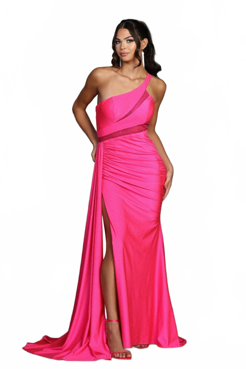 May Queen MQ2031 One Shoulder Glitter Beaded Long Red Carpet Dress