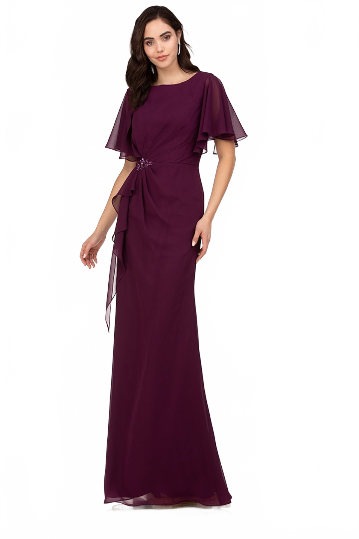 Abby Paris 96066 Flowing Chiffon A-line Flutter Sleeve Gown