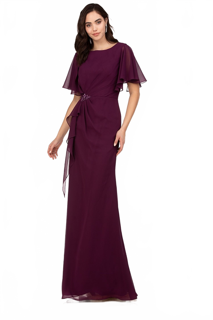 Abby Paris 96066 Flowing Chiffon A-line Flutter Sleeve Gown