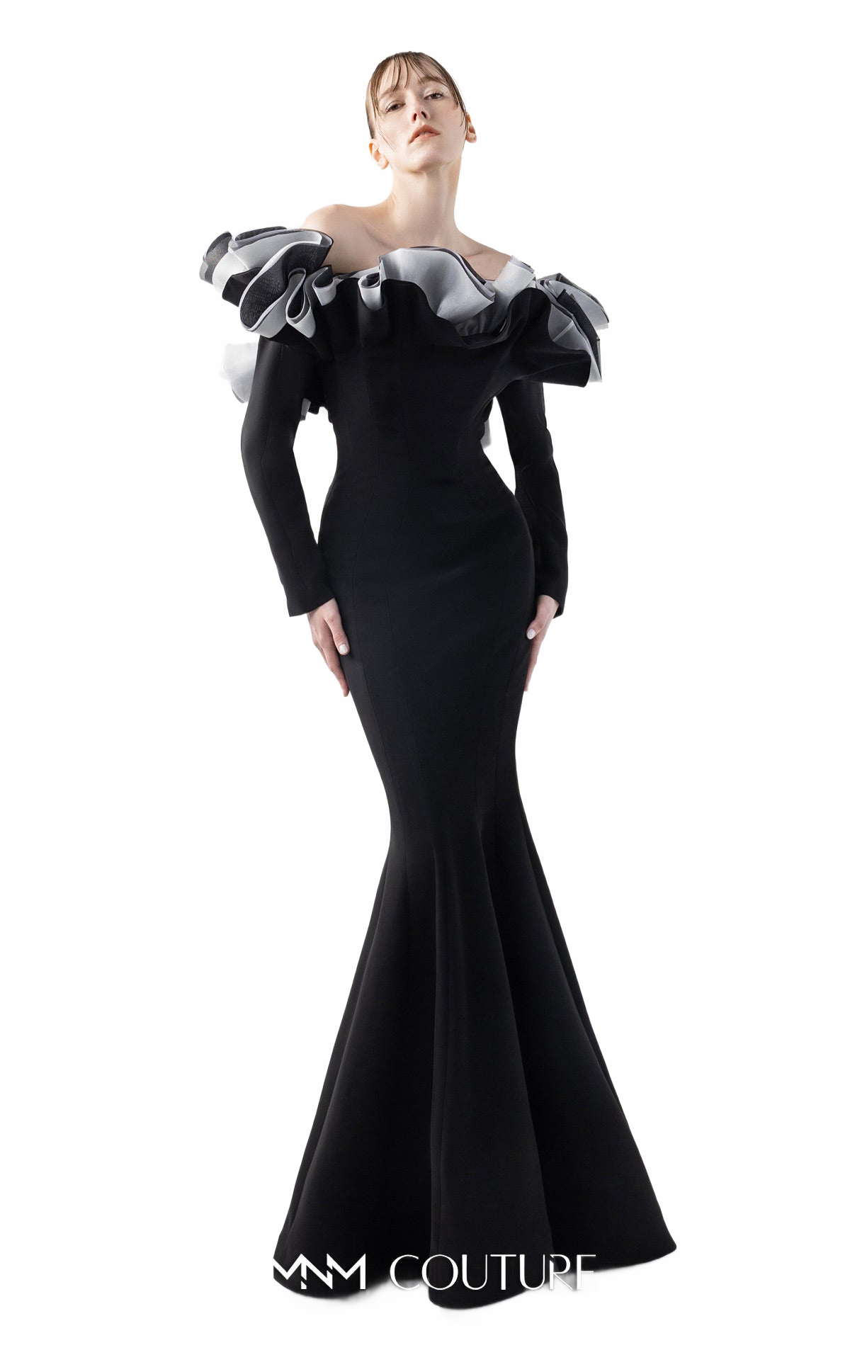 Gaby Charbachy G2036 Off-Shoulder Open Back Gown in Black