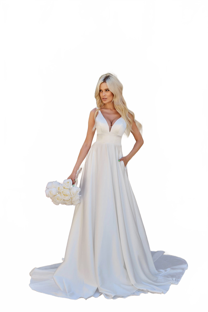 Tina Holly BA269W Wedding A-Line Flowy Minimal Evening Satin Dress