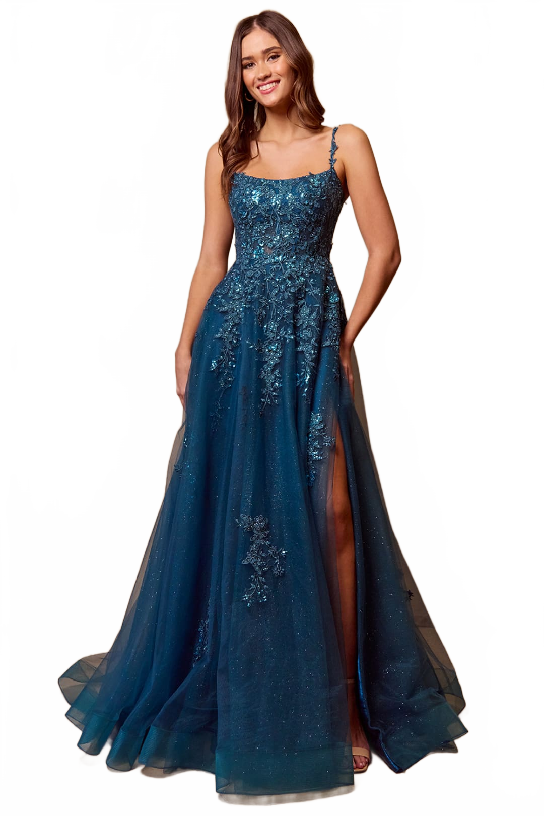Long Evening Dress Scoop Neck Embroidered Gown By Amelia Couture 4044