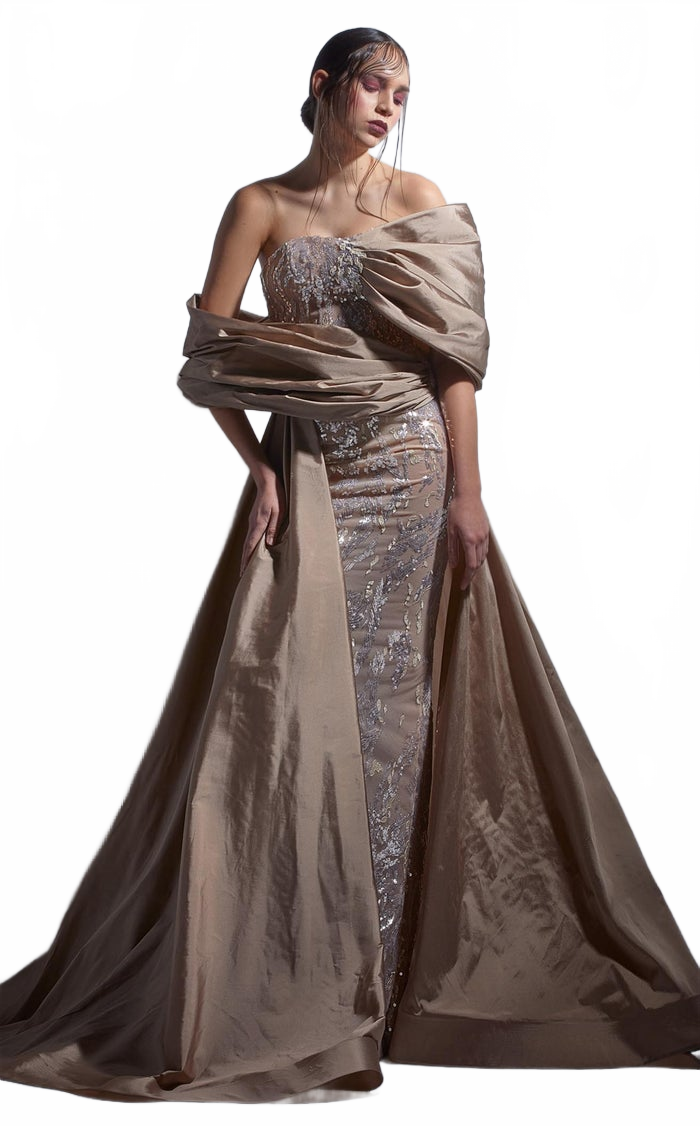 Gaby Charbachy G1265 Gold Glitter A-Line Evening Gown by MNM Couture