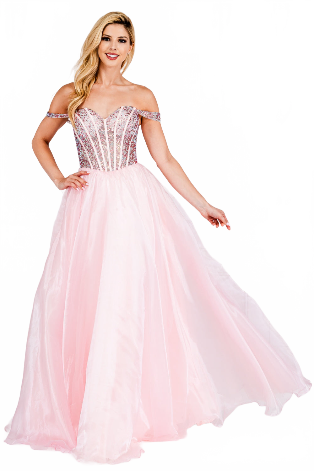 Off‑Shoulder Sparkling Corset Bodice A‑Line Gown By Amelia Couture 7040