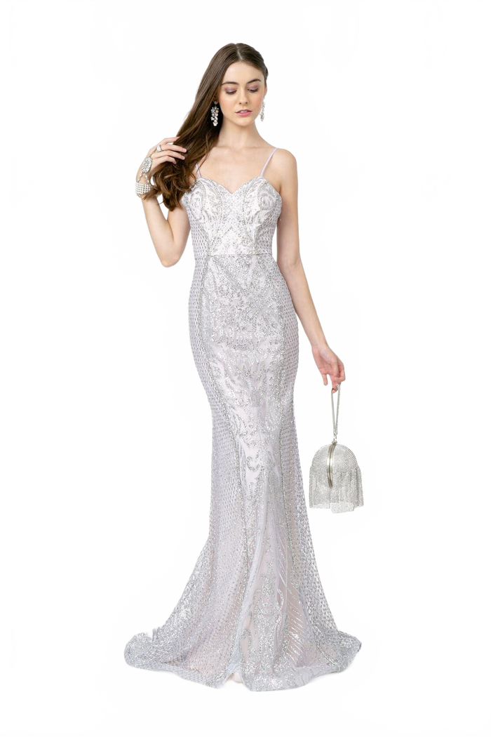 Silver Prom Dress Open Back Spaghetti Straps Special Occasion Dress