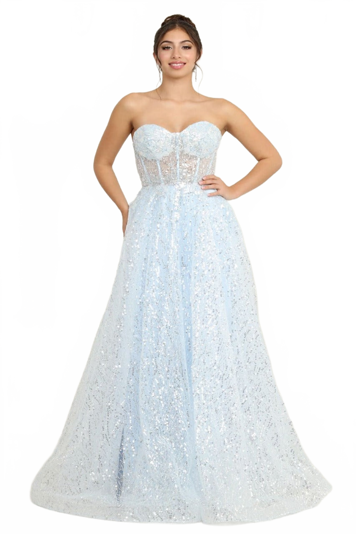 Royal Queen RQ8077 Embellished Corset Prom Sheer Sequin Gown