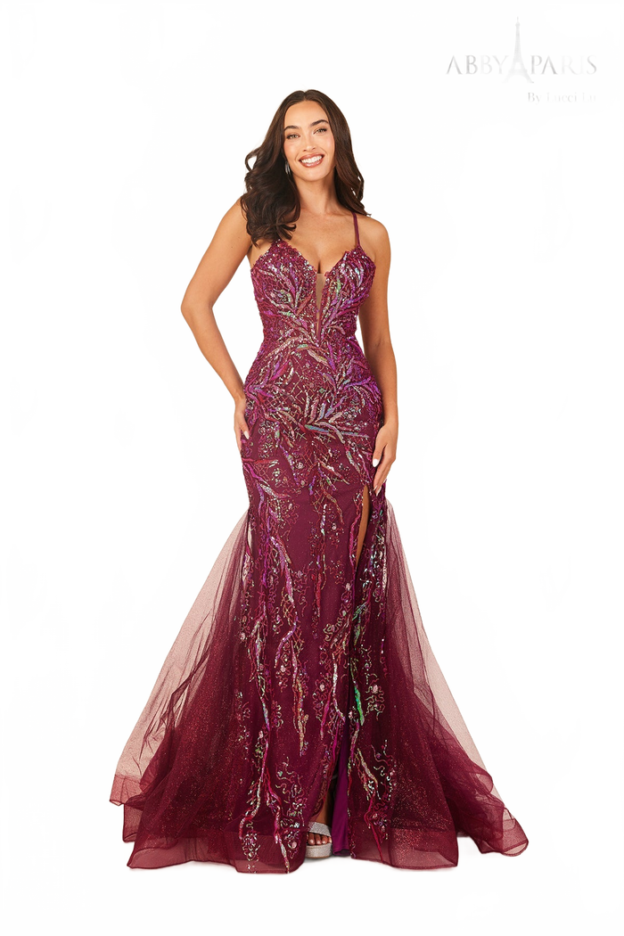 Abby Paris 90332 Beaded Sleeveless Slit Evening Gown by Lucci Lu