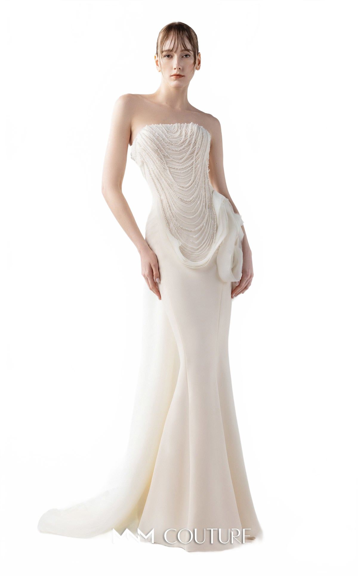 Gaby Charbachy G2015 Strapless Pearl Lace Mermaid Gown in Cream by MNM Couture