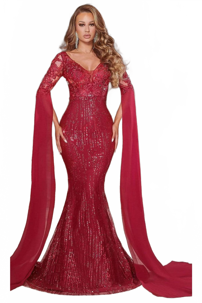 Portia and Scarlett PS22168 -long- Bat Sleeved Embellished Mermaid Gown for a Unique Silhouette