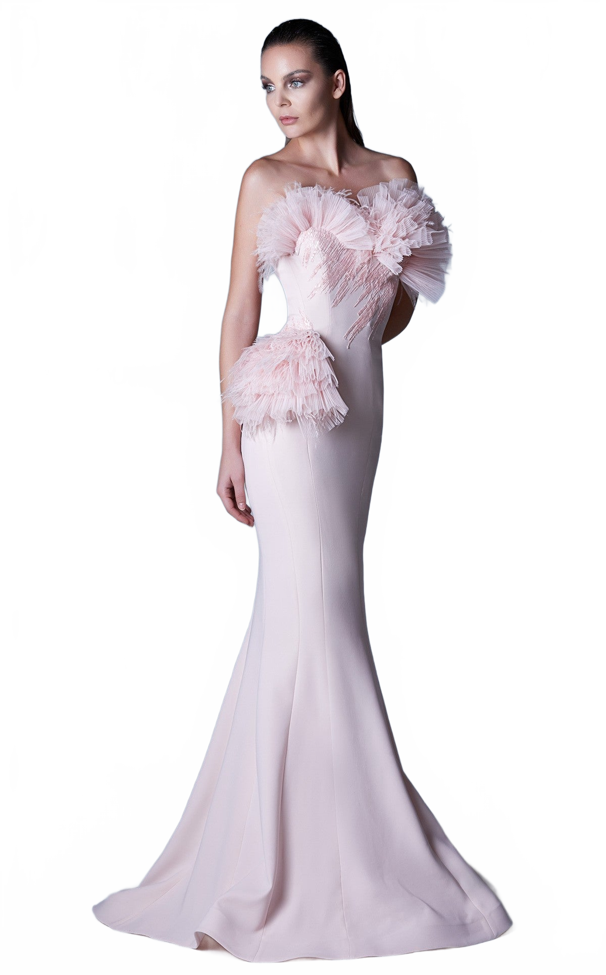 Gaby Charbachy G1091 Strapless Ruffle Applique Evening Gown by MNM Couture