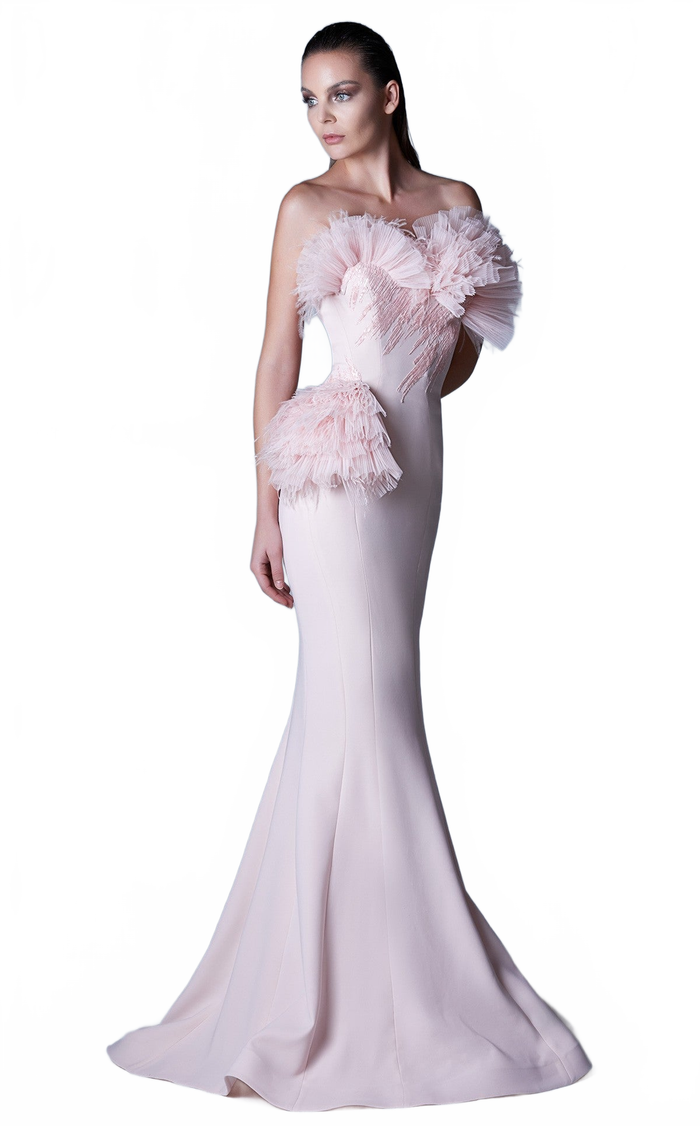 Gaby Charbachy G1091 Strapless Ruffle Applique Evening Gown by MNM Couture