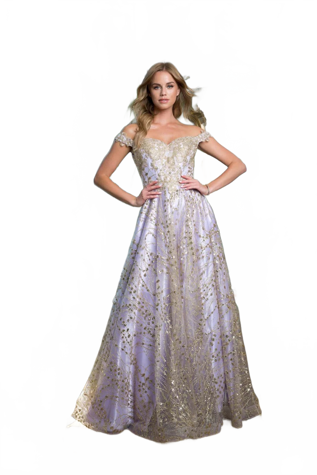 Eva USA 5245 Off Shoulder Glitter Ball Gown