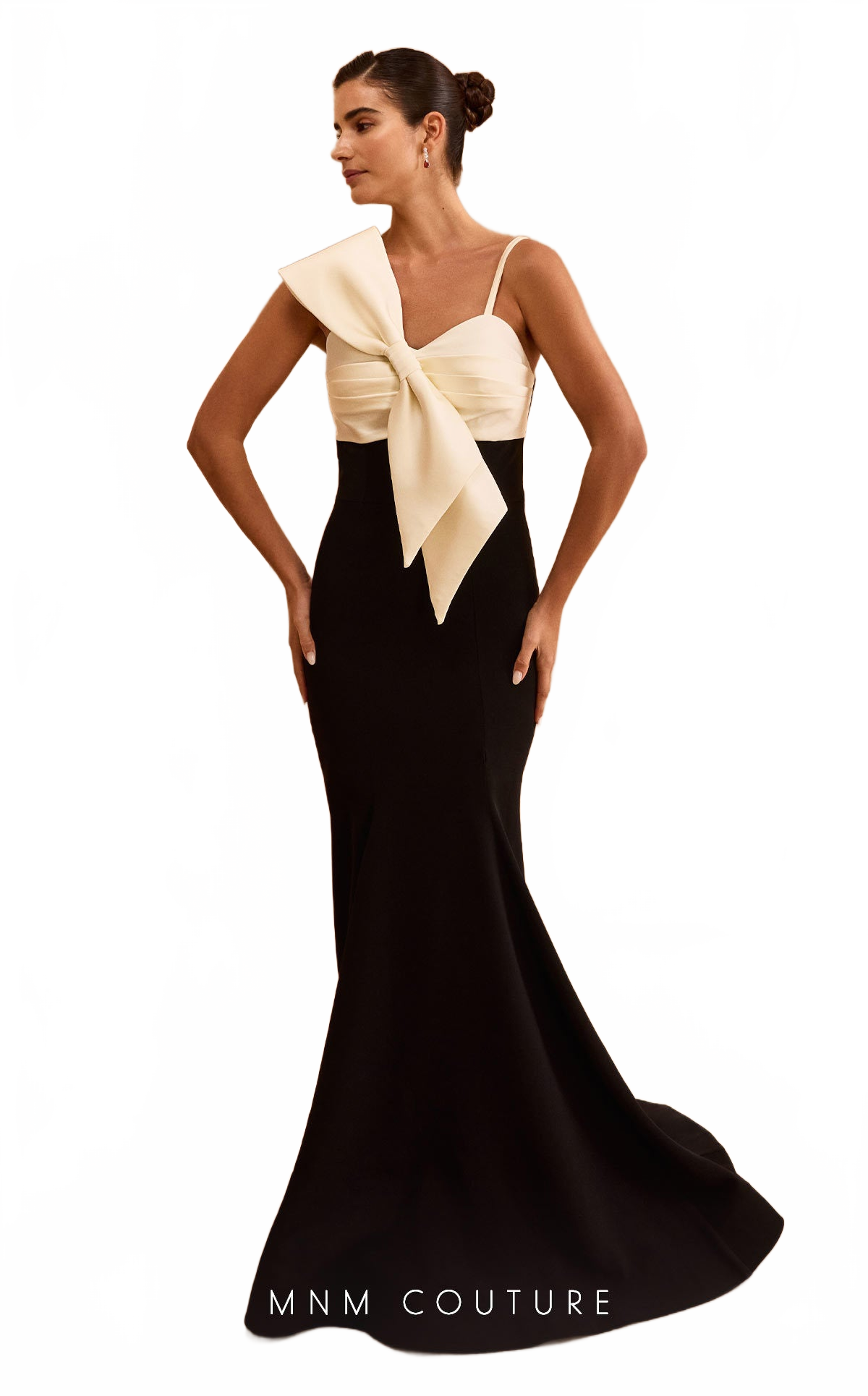 MNM Couture V07400 Black-Purple Statement Bow Gown