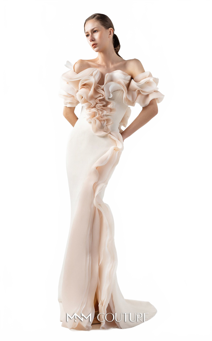 Gaby Charbachy G2013 Blue Off-Shoulder Couture Evening Gown by MNM Couture