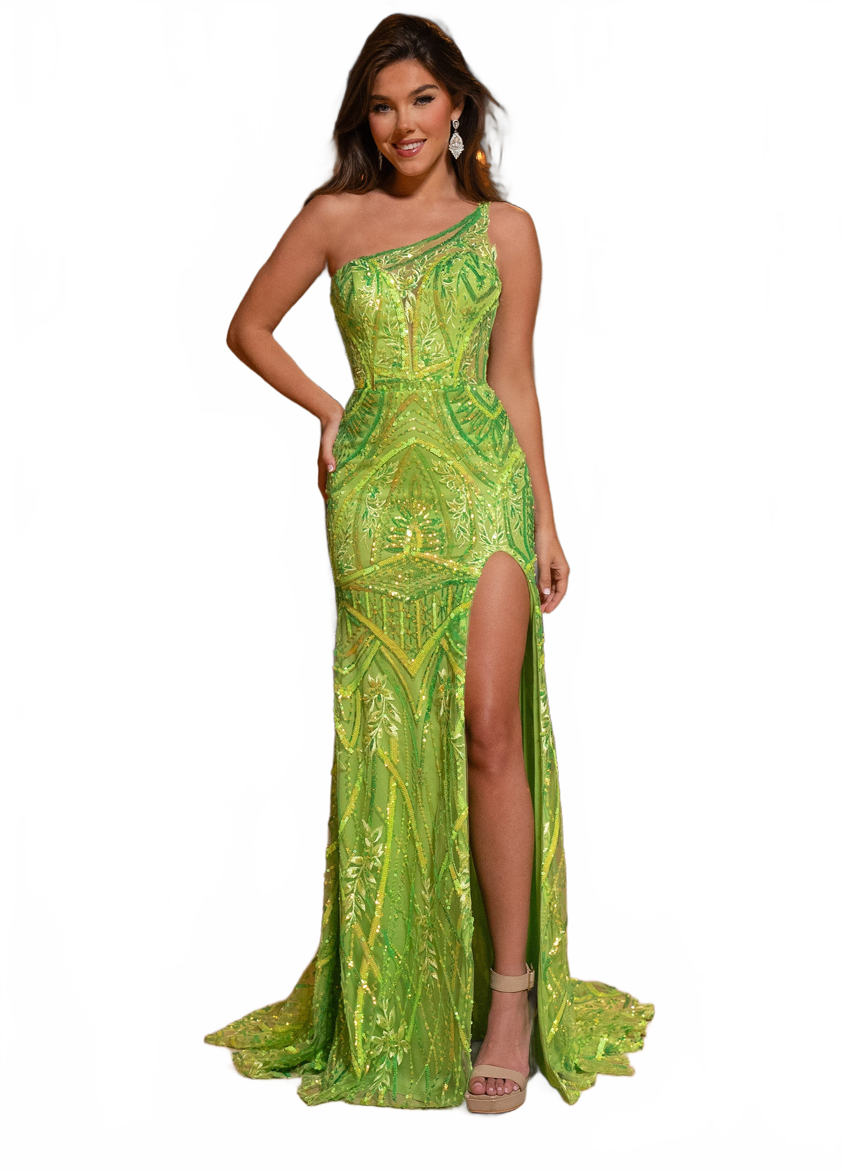 Rachel Allan 70772 Sequin One Shoulder Slit Gown