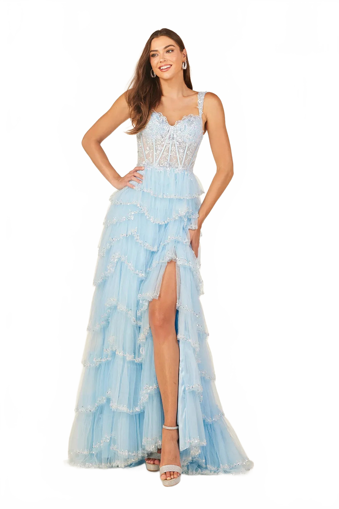 Off Shoulder Tiered A-line Slit Gown by Lucci Lu 1432