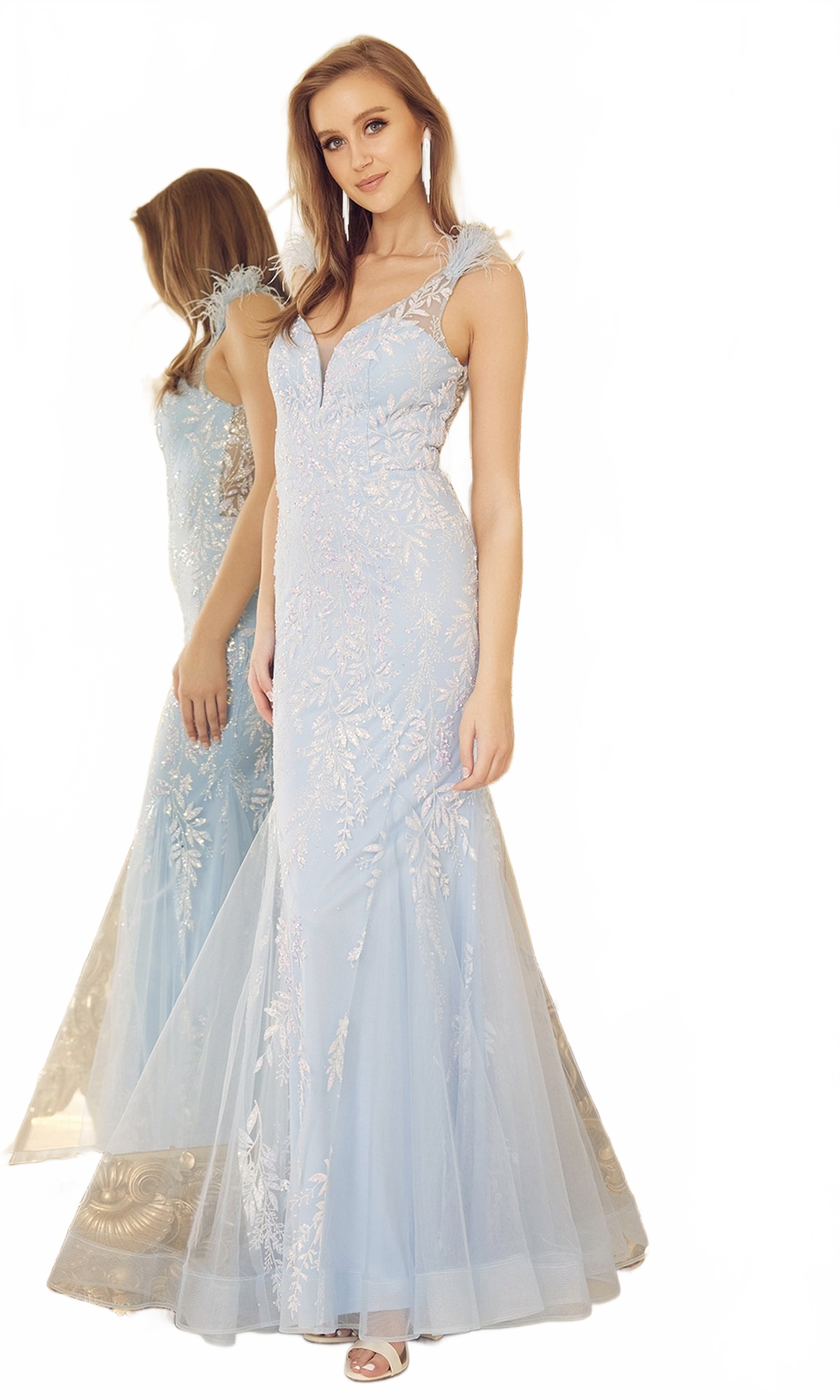 Nox Anabel T1208 Mermaid Prom Dress with Feather Straps