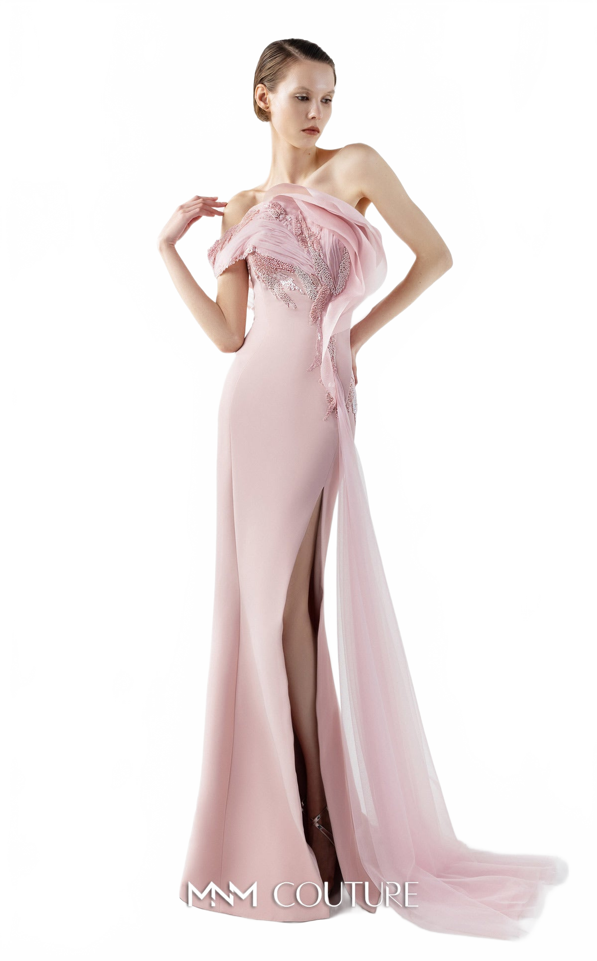Gaby Charbachy G2031 Open Back High Slit Pink Couture Gown