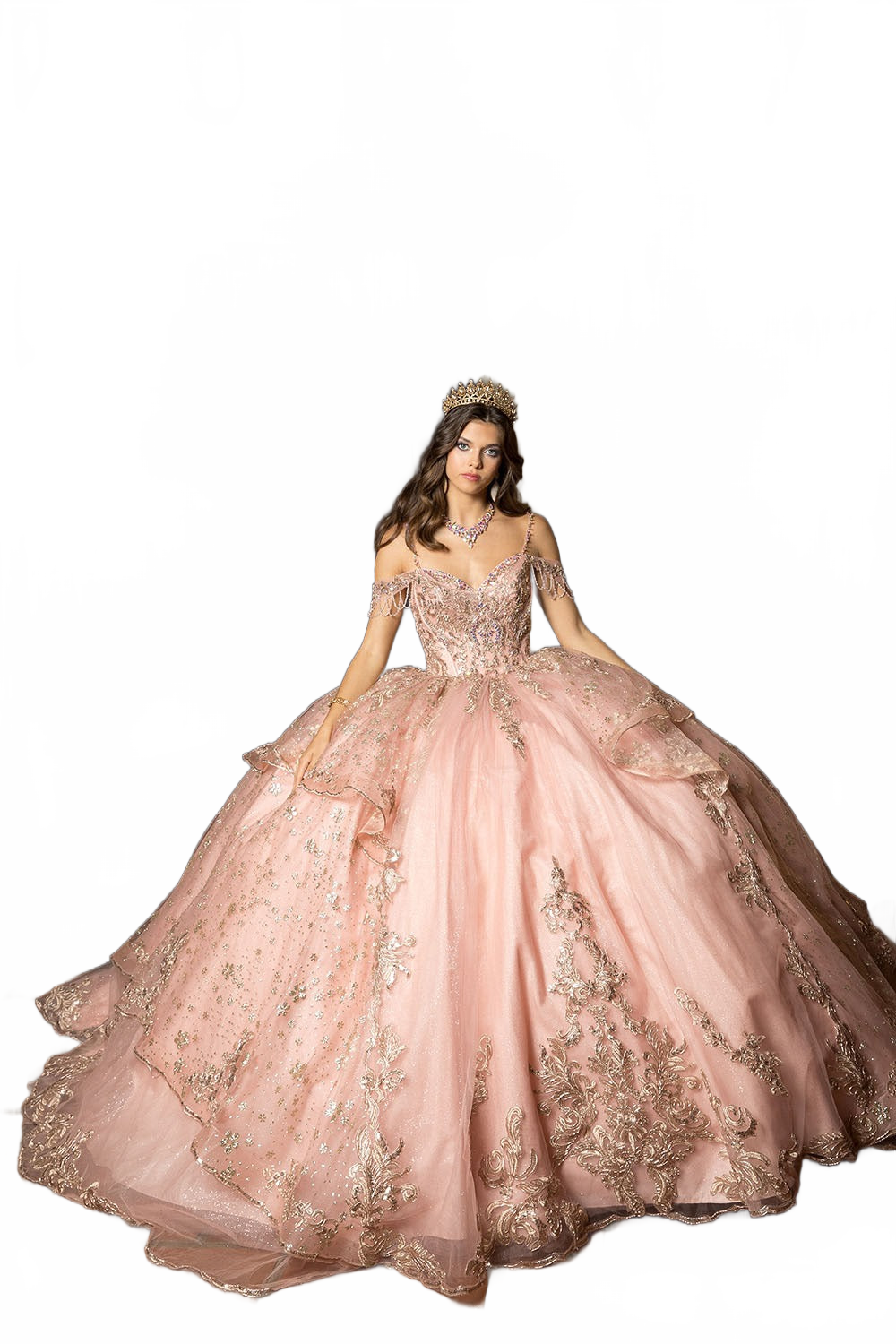 Embroidered Cold Shoulder Ball Gown by Bella Princess PQ1059