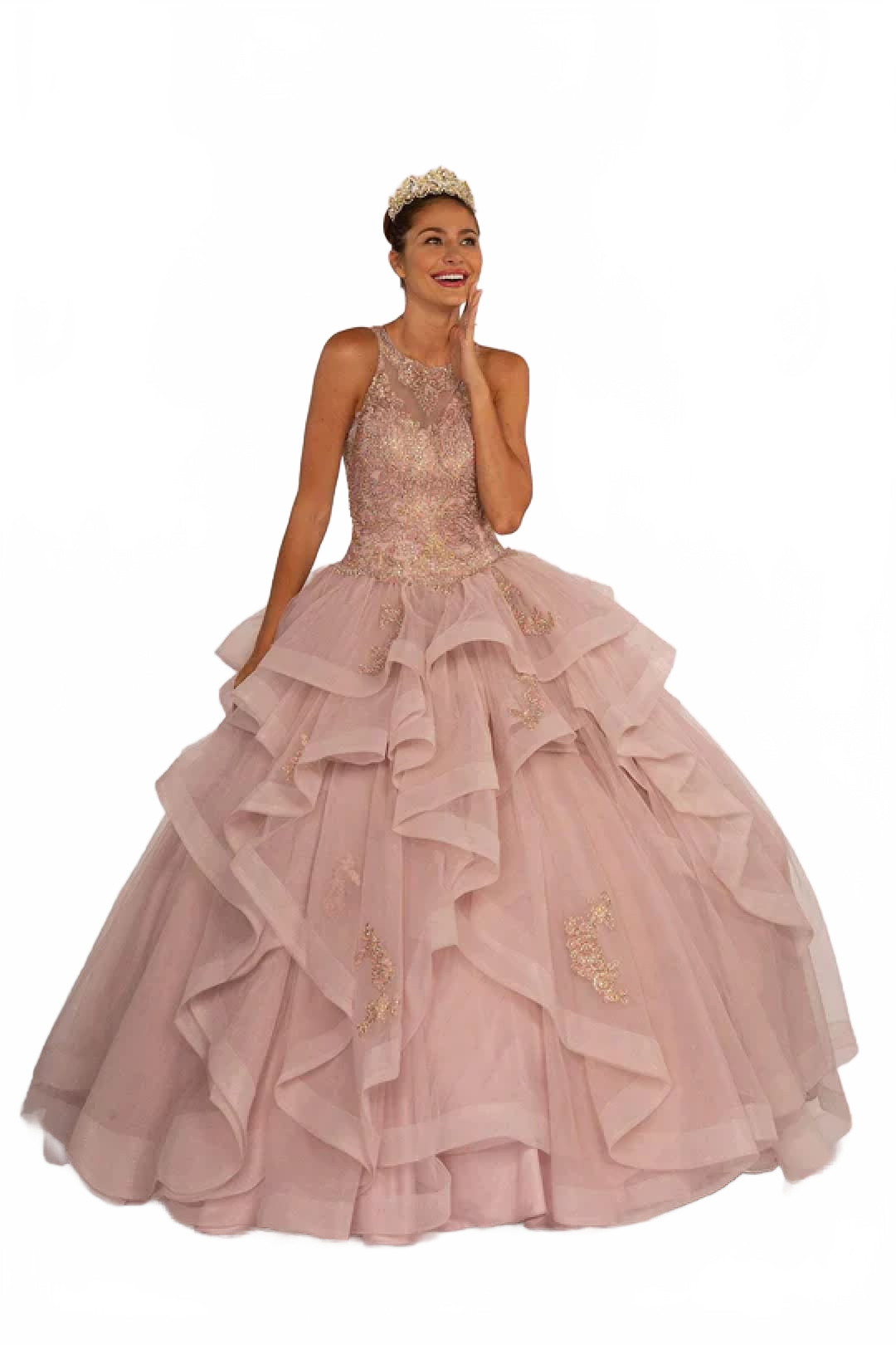 Beaded Illusion Ball Gown With Layered Skirt by Elizabeth K GL2513