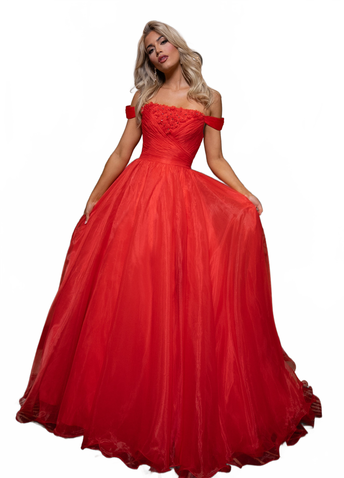 Rachel Allan 70865 Off Shoulder A-line Slit Gown