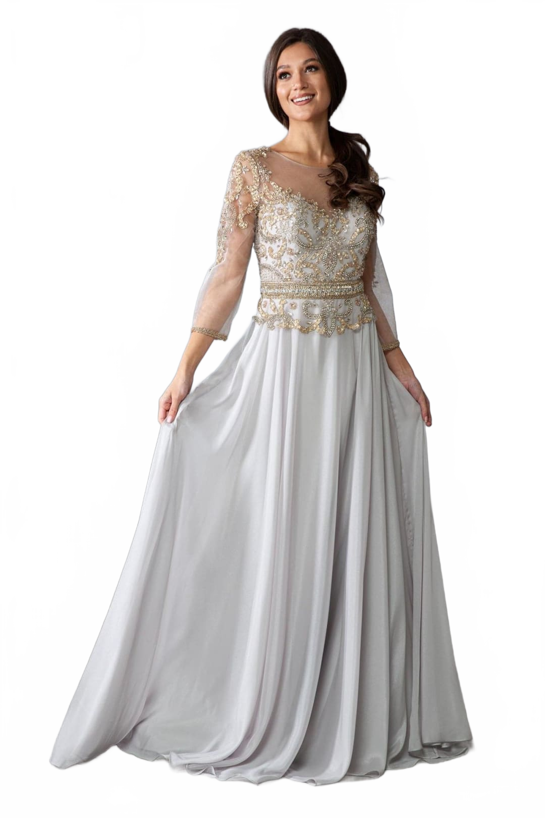Amelia Couture 7041 Illusion 3/4 Sleeve Mother of the Groom Gown