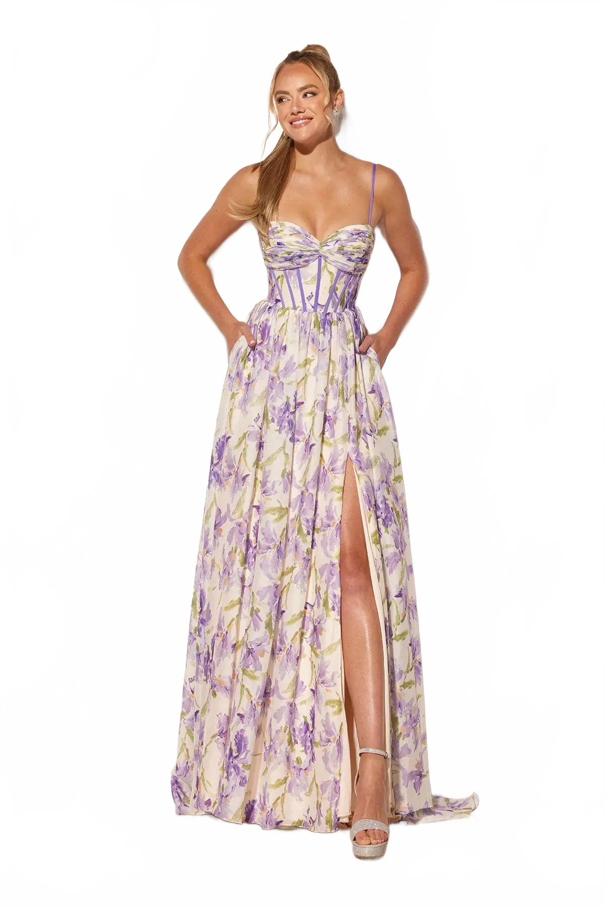 Print Sleeveless A-line Slit Gown by Lucci Lu 1402