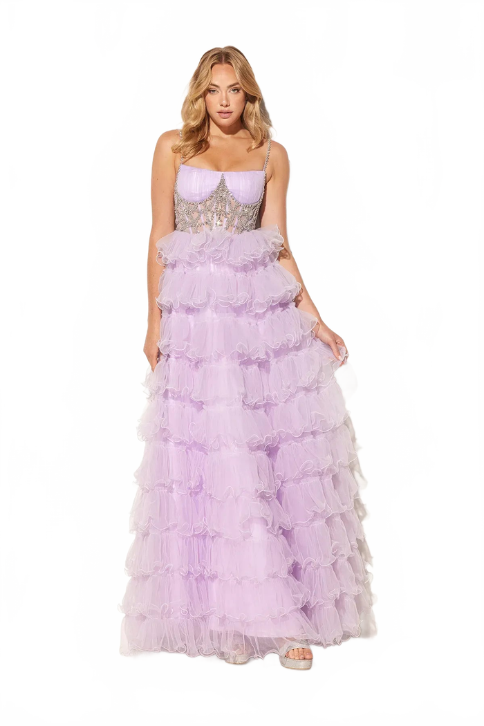 Tulle Sleeveless Ruffled Gown by Lucci Lu 1397