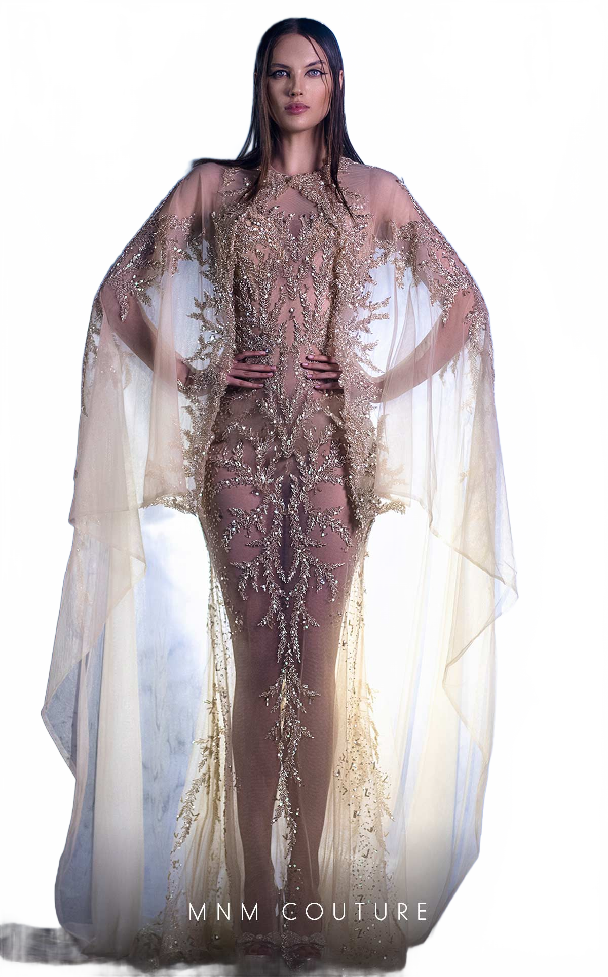 MNM Couture K3960 Beige Embellished Evening Gown