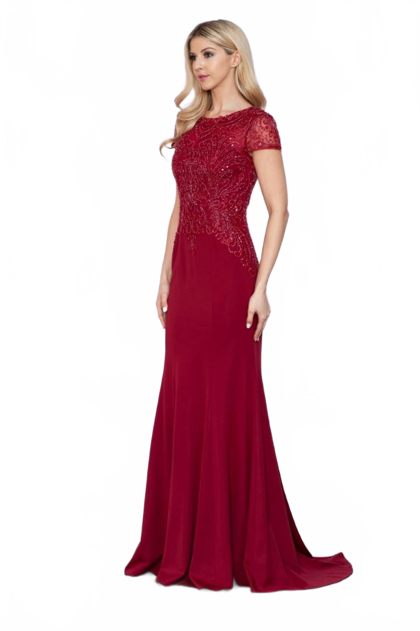 Poly USA 9320 Short Sleeve Beaded Mother Of The Bride Long Gown