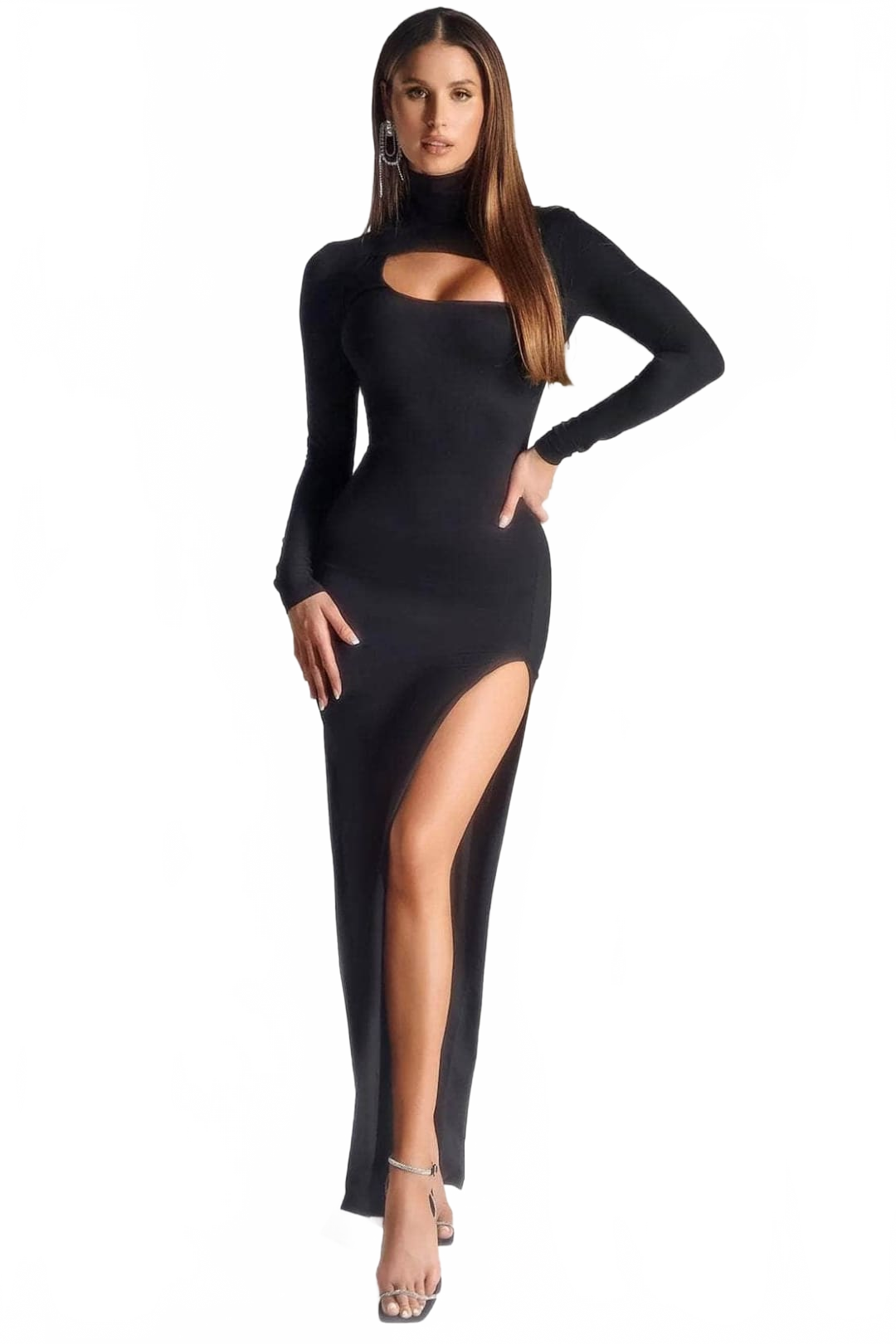 Portia and Scarlett PS328B -long-High Neck Evening Dress with Slit