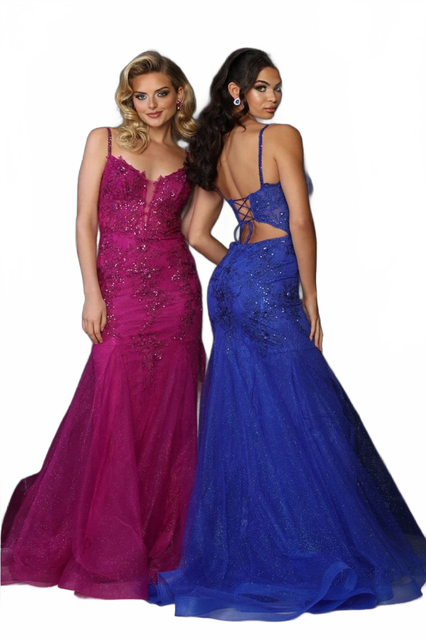 Royal Queen RQ8039 Spaghetti Strap Glitter V-Neck Prom Dress